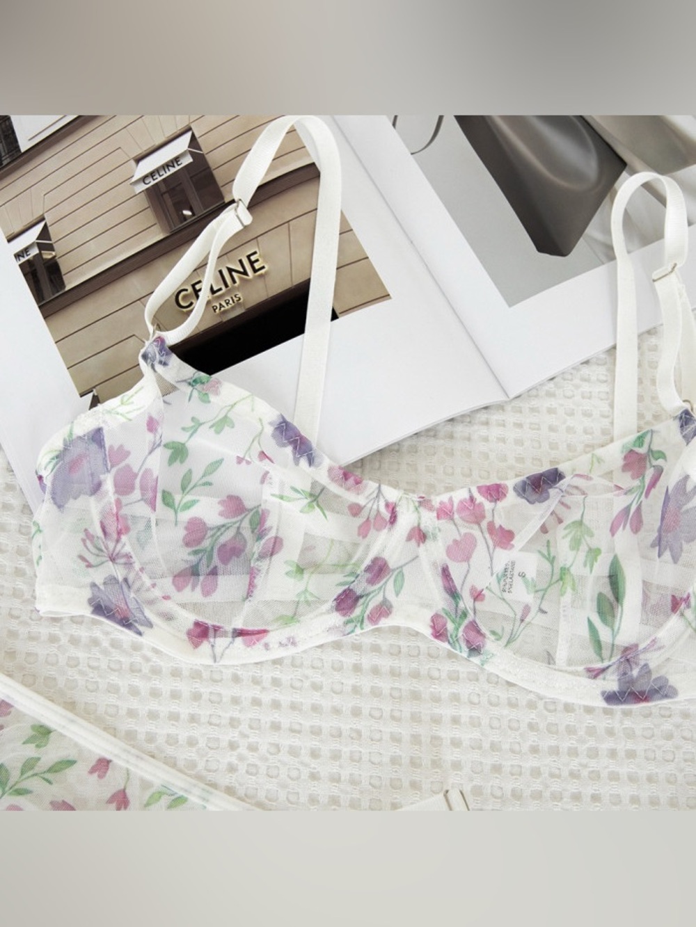 White Floral 3-Piece Mesh Lingerie Set - Picture 4 of 7